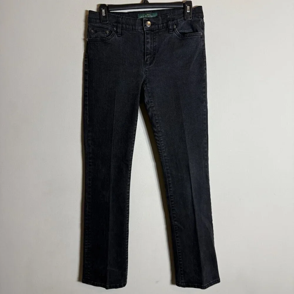 Vintage Lauren Ralph Lauren Straight Leg Denim Jeans Women's 2 Black Low Rise - Picture 4 of 11